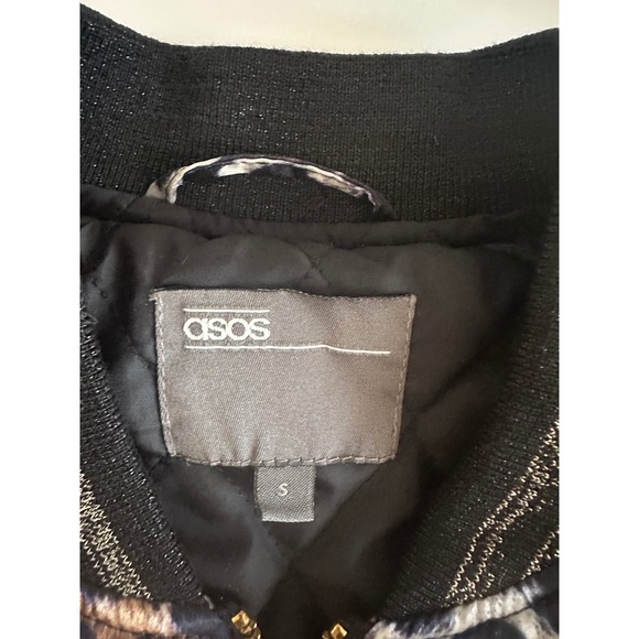 ASOS Leopard Print Bomber Jacket Black Gold Trim Full Zip Size Small‎ S Tucan - Picture 3 of 11